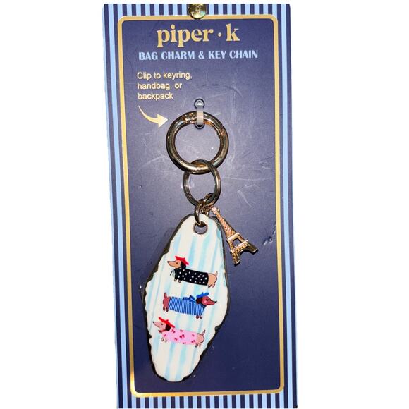 VIRAL Piper K Dachshund Dogs Sweaters Eiffel Tower Paris Key Chain & Bag Charm - Picture 1 of 4